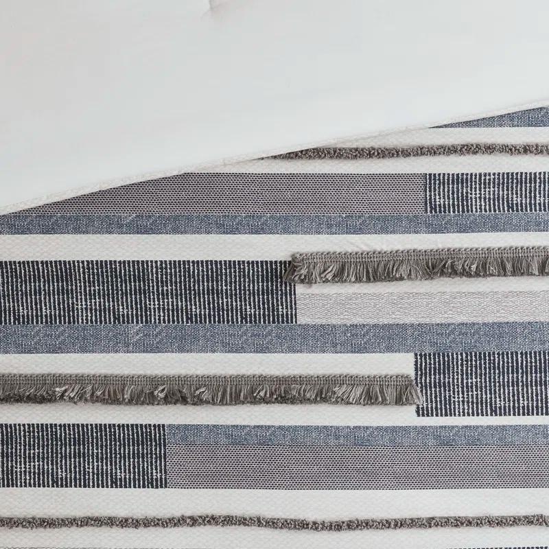 INK+IVY Serena Navy/Gray Standard Cotton 3 Piece Duvet Cover Set