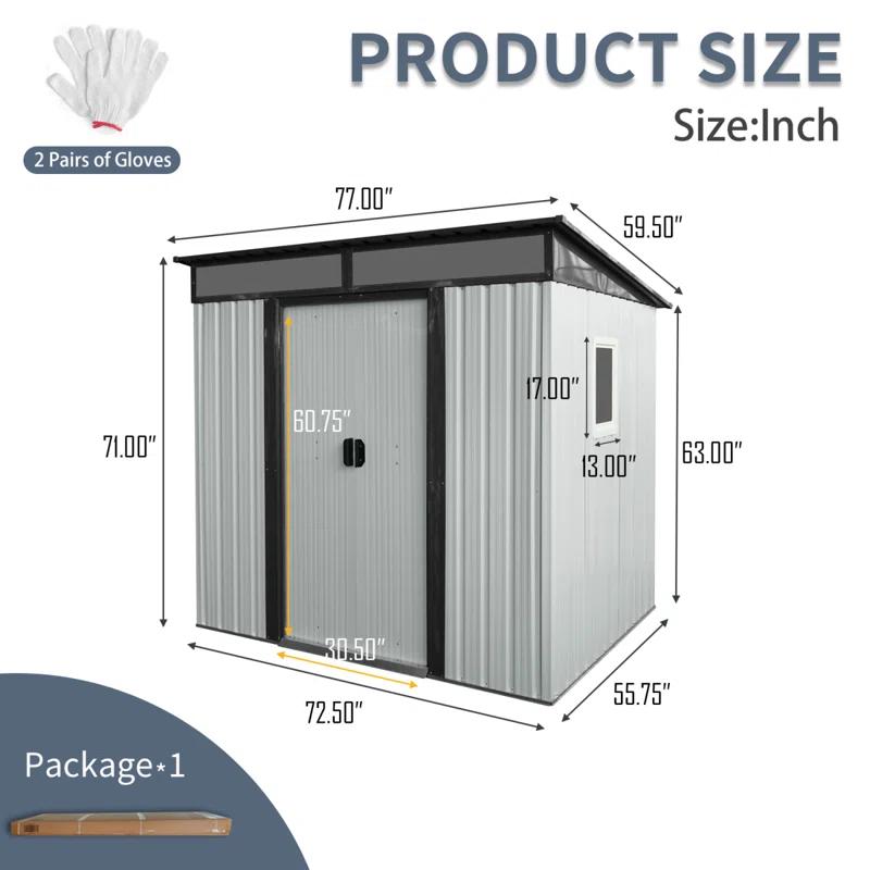 HLILish 6Ft X 5Ft Outdoor Metal Storage Shed With Window And Transparent Plate For Garden, Lawn