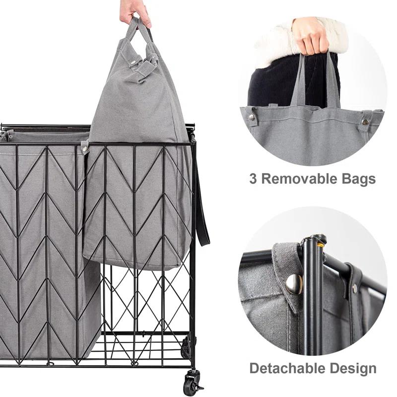 BINNBOX 142L Laundry Hamper 3 Section with Lid