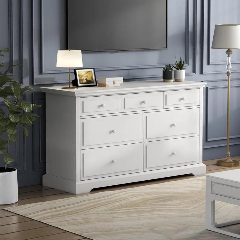 Raydyn 7 Drawers White Double Dressers Chests for Bedroom, Large Storage Dressers Organizer for Bedroom, Long Dresser Tv Stand, Vintage Solid Tall Closet Dressers with Storage for Living Room, Hallway