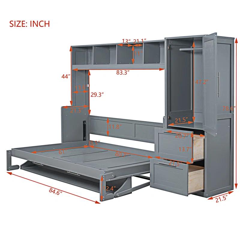Galibens Murphy Bed Wall Bed With Closet And Drawers