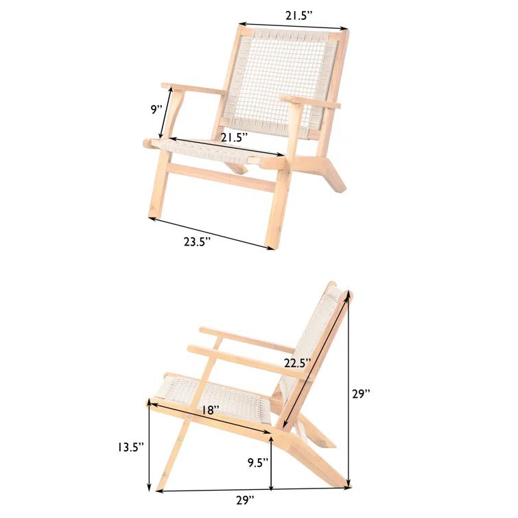 Balkene Home Patio Sense Vega Natural Stain Chair ,Acacia Wood Construction ,Woven Web Seat- Navy Blue Cording