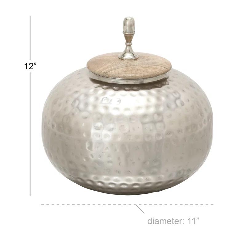 World Menagerie Lee Metal Hammered Silver Decorative Jars with Wood Lid