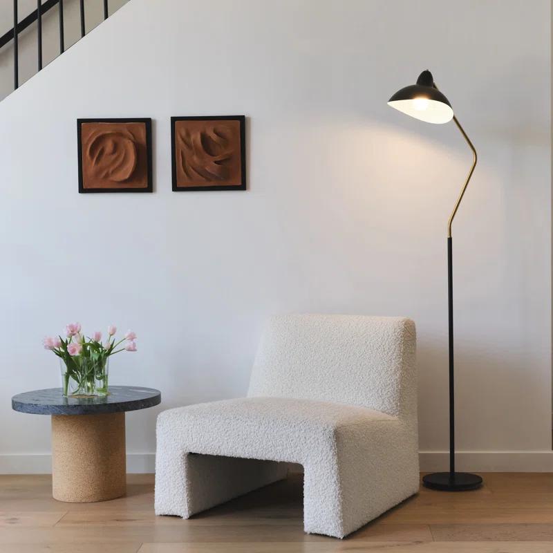 Brightech Swoop 69 in. Mid Century Modern Adjustable Curved Black Standing Lamp with Metal Bowl Shade and Gold Finish - LED Bulb Included