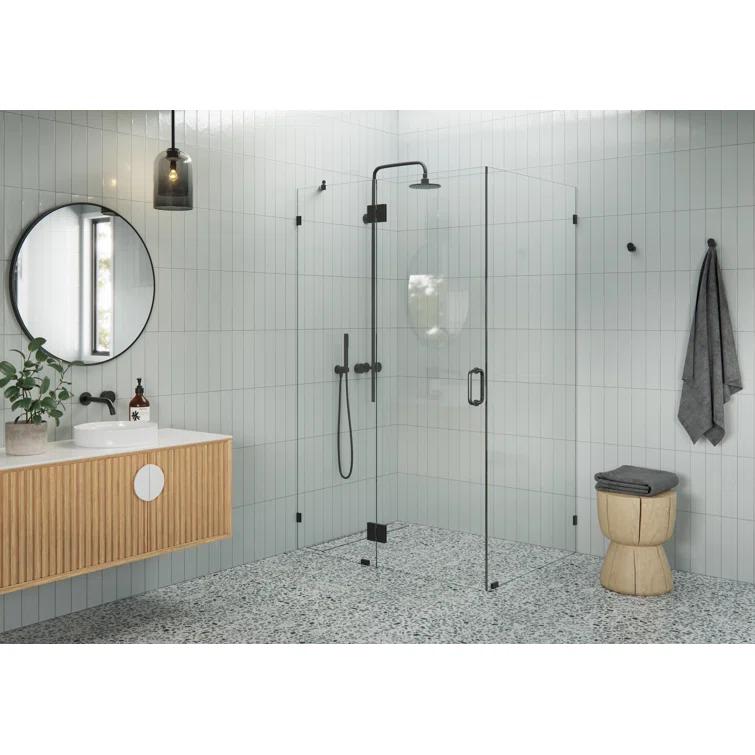 Glass Warehouse Halo 60 in. x 36 in. x 78 in. 90-degree Fully Frameless Glass Hinged Shower Enclosure 90-GH-60-36-MB