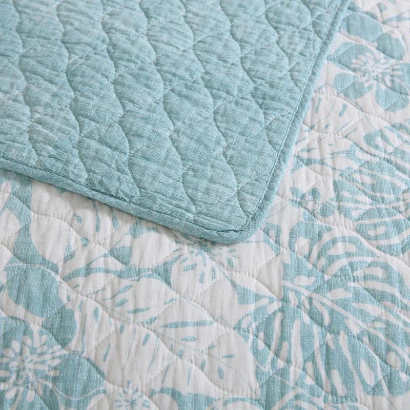 Tommy Bahama Laguna Beach Blue Cotton Reversible Quilt Set