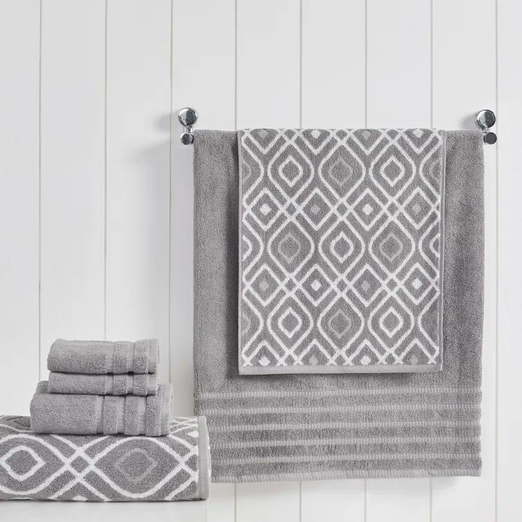 Modern Threads Modern Threads Oxford 6-Piece Yarn Dyed Jacquard & Solid Towel Set – 100% Combed Cotton, Quick Dry & Absorbent Bath, Hand & Washcloths