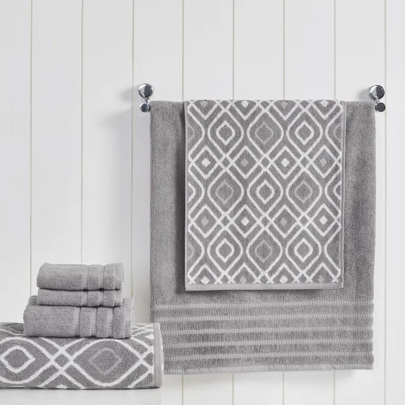 Modern Threads Modern Threads Oxford 6-Piece Yarn Dyed Jacquard & Solid Towel Set – 100% Combed Cotton, Quick Dry & Absorbent Bath, Hand & Washcloths