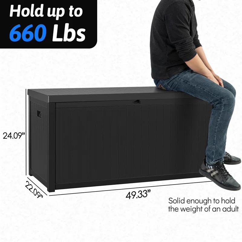 Hokku Designs Waterproof 120 Gallon Large Outdoor Indoor Patio Storage Deck Box , Outside Storage Bin for Cushion Pillows, Towels, Garden Tools
