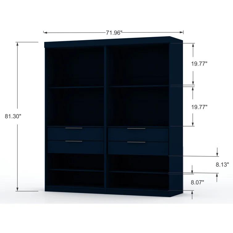 Manhattan Comfort Mulberry Open Wardrobe Closet with Drawers and Adjustable Shelves in Midnight Blue
