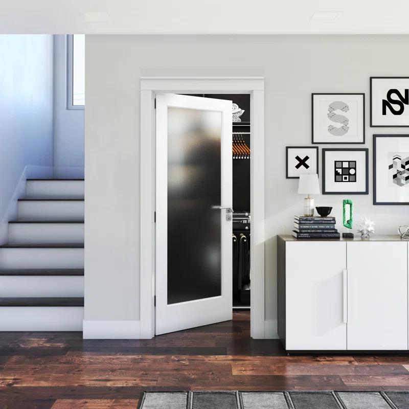 30 in. x 80 in. x 1-3/8 in. Frosted Glass 1-Lite White Finished Solid Wood Core French Interior Door Slab