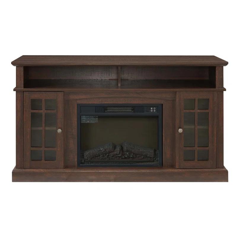 August Grove® Classic TV Media Stand Modern Entertainment Console with 23" Fireplace Insert for TV Up to 65" with Open and Closed Storage Space, 58.25"W 15.75"D 32"H