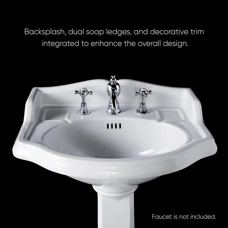 Whitehaus Collection 23" Traditional Pedestal With An Integrated Small Oval Bowl, Backsplash, Dual Soap Ledges, And Decorative Trim