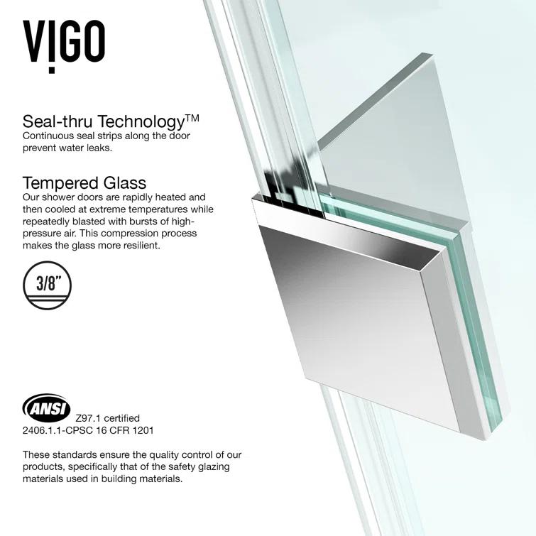 VIGO Piedmont 38" W x 38" D x 77" H Hinged Frameless Shower Enclosure with 3/8  Clear Glass&Base VG6062CHCL38WS
