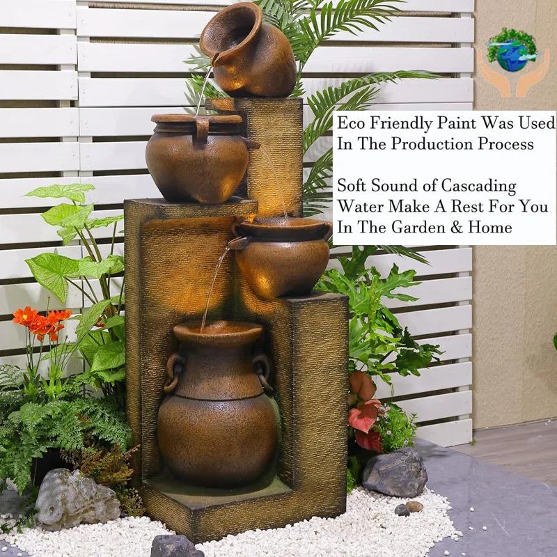 Dakota Fields 53 Inches 4 Tiered Floor Standing Outdoor Water Fountains and Waterfalls for Garden