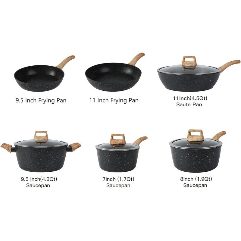 BN-LINKKL 21PCS Pots And Pans Set Non Stick Cookware Set Nonstick With Cooking Set (Black, 21Pieces)