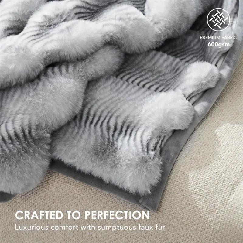 transparent.0 Soft And Luxe Faux Rabbit Fur Sofa Throw, 60" X 80"