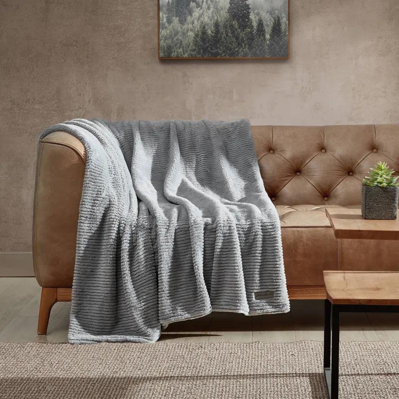 Eddie Bauer Eddie Bauer Ribbed Textured Stripe Solid Plush Throw Blanket