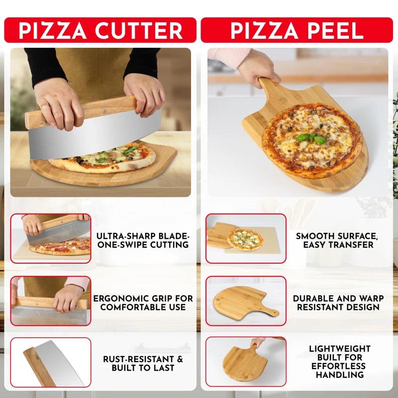 LIFETIME FLOORING LLC Pizza Stone For Oven Set -  Stone For Grill - 3PCS Pizzamaking Accessories - Large Pizza Oven Stones - Baking Stones For Bread And Pizzas