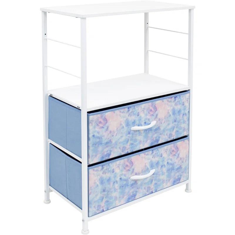 Sorbus Sorbus 2 Drawers and Shelves Nightstand with Steel Frame, Wood Top & Fabric Bins in Tie Dye Blue