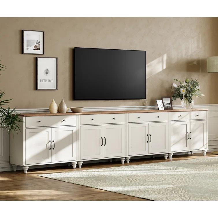 Alcott Hill® Farmhouse TV Stand For 85 Inch TV With 8 Doors And 4 Drawers, Entertainment Center TV Console Table With Storage Cabinets