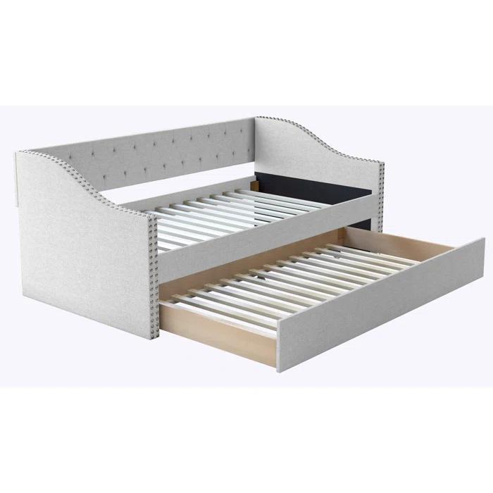 Boyd Sleep Manchester Upholstered Daybed with Pull Out Trundle, Twin Size, Tufted Backboard,