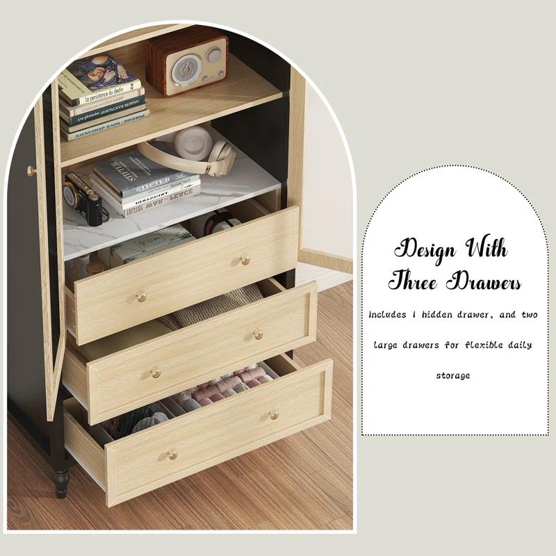 Alcott Hill® 73 Inch Tall Arched Storage Cabinet With Doors Arched Pantry Led Lighted Display Cabinet Bookshelf