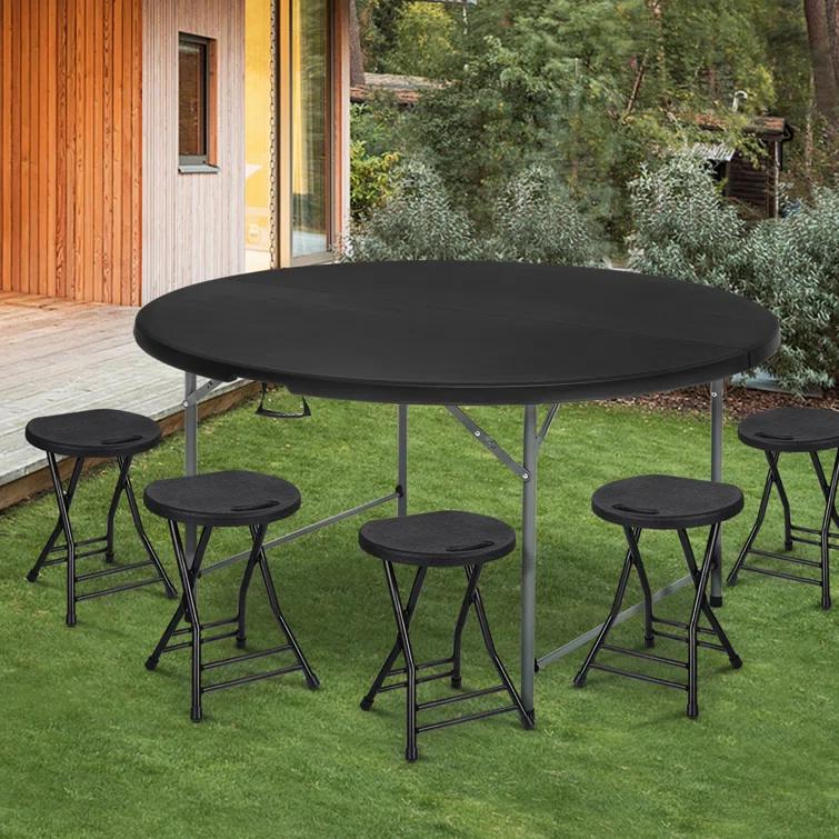 MoNiBloom Plastic Round Folding Table, Portable Foldable Party Banquet Table for Camping Dining Outdoor Picnic