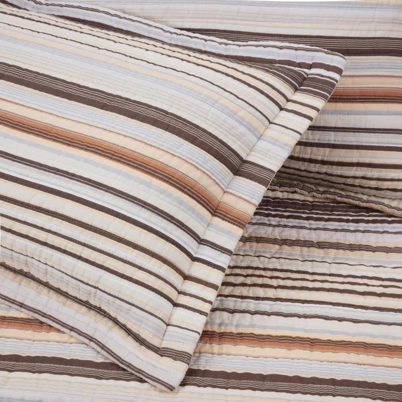 Chezmoi Collection Cotton Quilted Striped Quilt Set