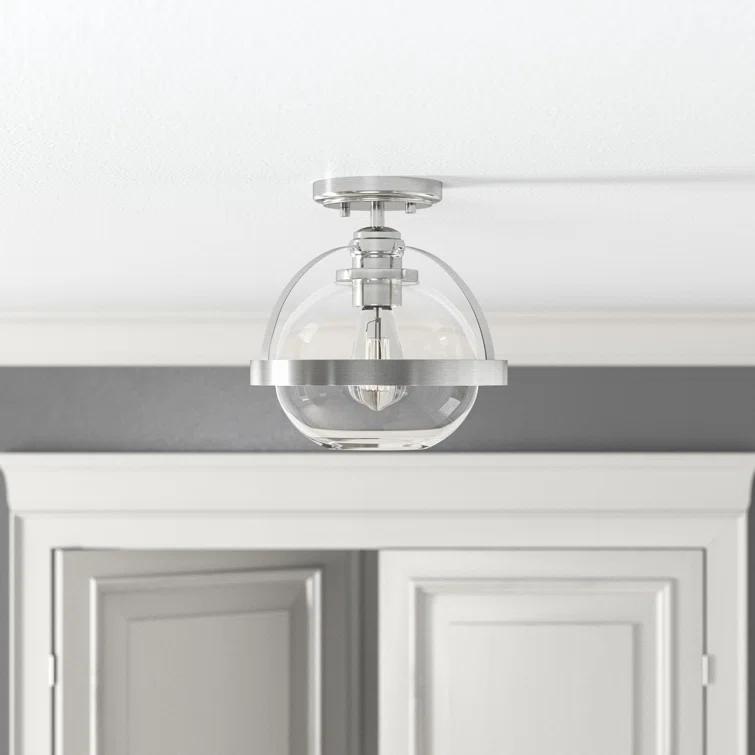 Greyleigh™ Longmeadow 1 - Light 9.38'' Simple Globe Semi Flush Mount in Satin Nickel