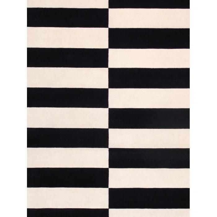 Pasargad Rodeo Striped Handmade Tufted Black/Beige Area Rug