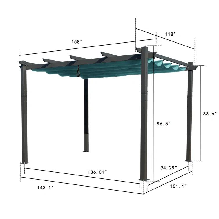 Kozyard Atlantics Outdoor Retractable Pergola with Sun Shade Canopy 10' x 13'