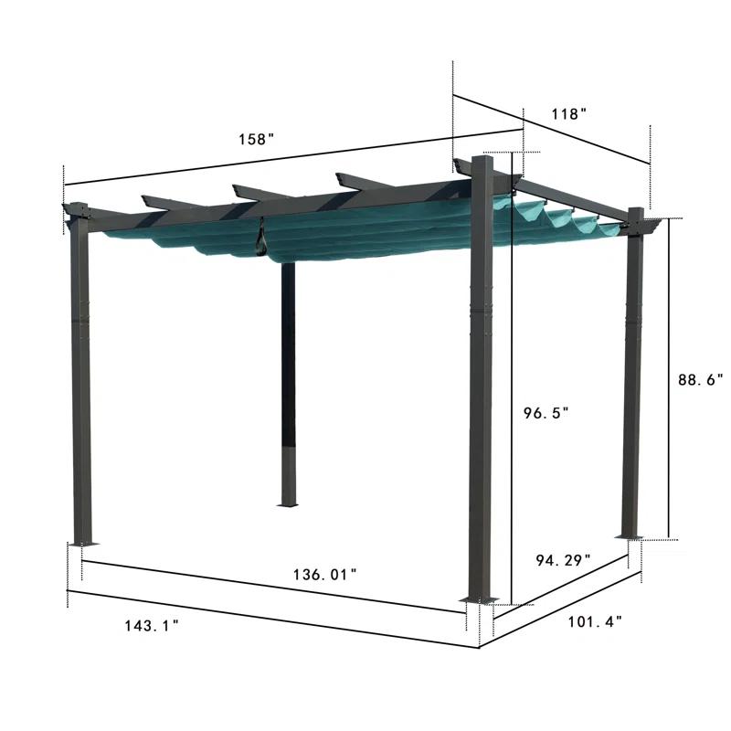Kozyard Atlantics Outdoor Retractable Pergola with Sun Shade Canopy 10' x 13'