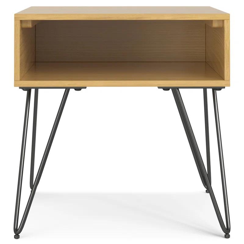 Hunter 22"W Solid Wood Industrial Square End Table with Hairpin Legs and Open Storage