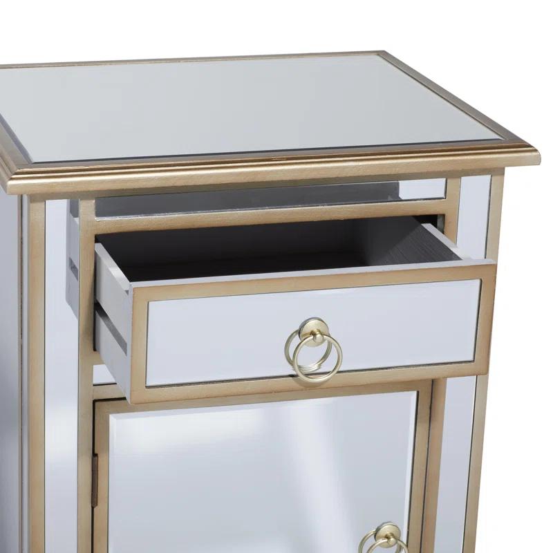 Mercer41 Alpena Glass Mirrored 1 Drawer and 1 Door Beige Cabinet