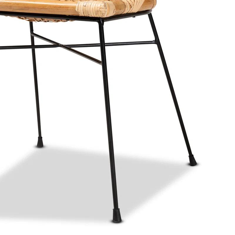 Bayou Breeze Slat Back Rattan Side Chair in Natural Brown (Set of 2)