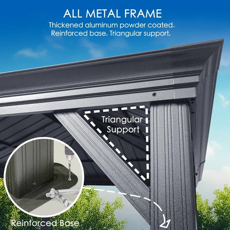Kozyard Kozyard Alexander Gray Double Roof Hardtop Gazebo with Privacy Curtain Mosquito Netting