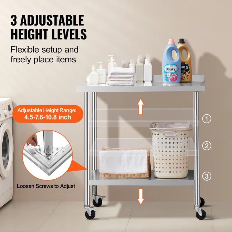VEVOR VEVOR Stainless Steel 24'' W x 40'' H Adjustable Portable Work Table
