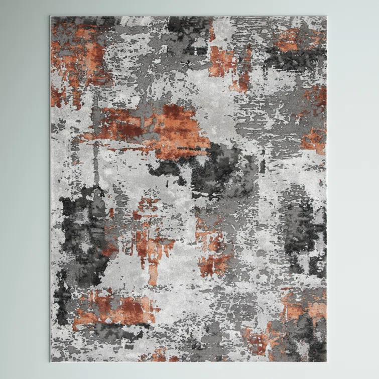 Steelside™ Ettinger Abstract Gray/Orange Area Rug