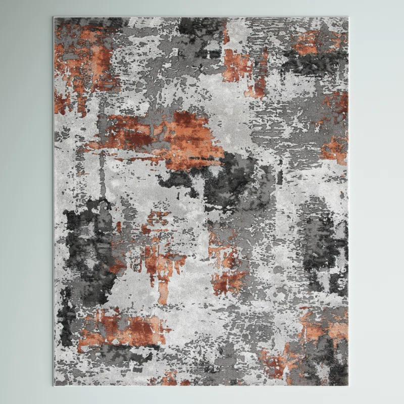 Steelside™ Ettinger Abstract Gray/Orange Area Rug