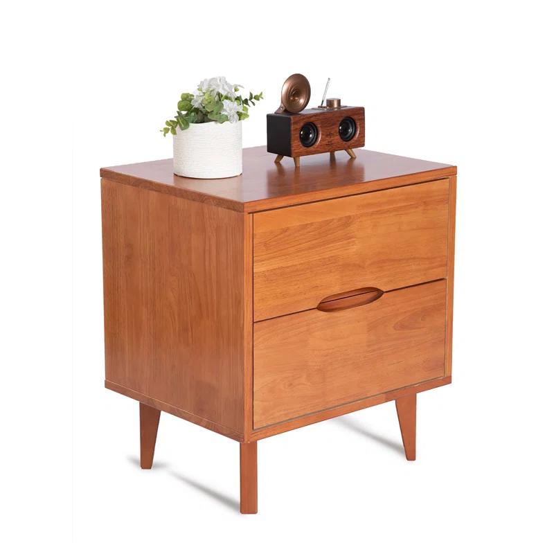LuxursKingQYW Mid Century Modern Grooved Handle Wood Nightstands Side Table Bedroom Storage Drawer