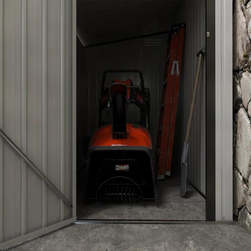 HLILish Outsunny 4' X 7.7' Metal Outdoor Storage Shed, Lean To Storage Shed, Garden Tool Storage House With Lockable Door And 2 Air Vents For Backyard, Patio, Lawn