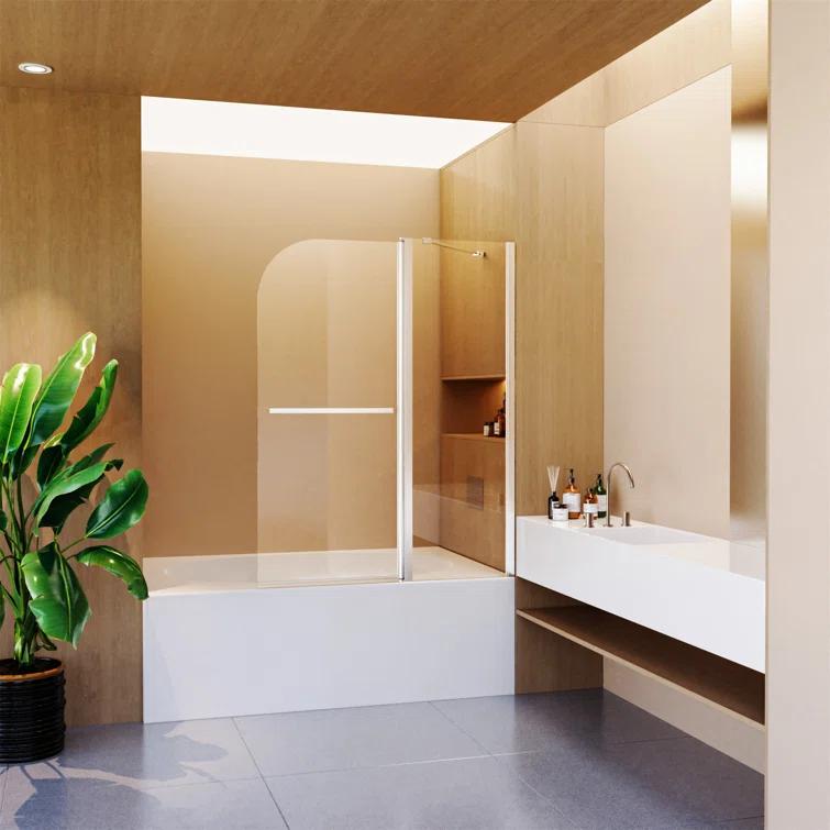 43"W x 58"H Frameless Folding Pivot Bathtub Door with 6mm Thick Clear Tempered Glass Door