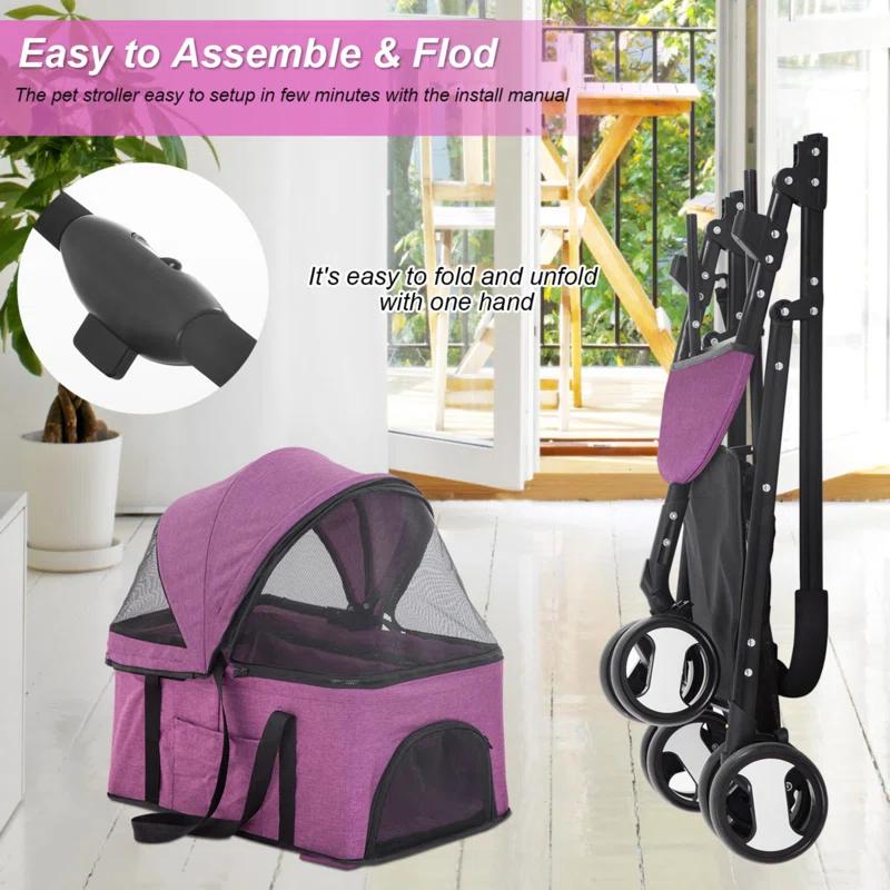BestPet Foldable Pet Stroller with Detachable Carrier