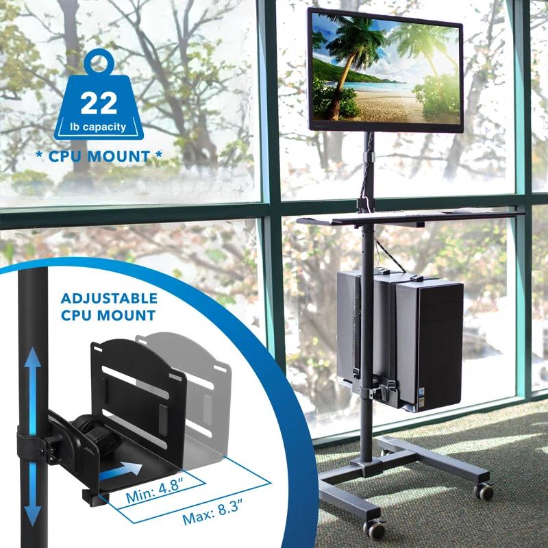Mount-it Mount-It! Height Adjustable Rolling Computer Cart, Workstation with Tray Monitor Mount & CPU Holder