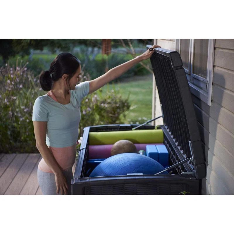 Keter Keter Borneo 110 Gallon Rattan Wicker Resin Patio Deck Storage Box Bench