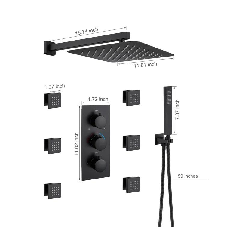 mondawe Herathena Complete Shower System with Rough in-Valve WF6001-12BL