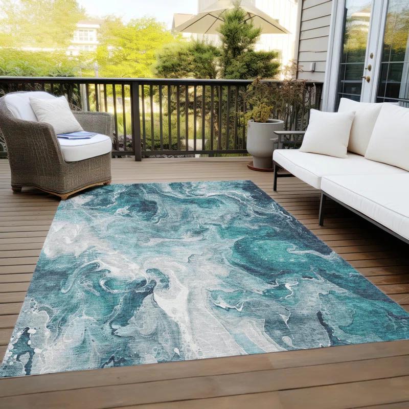 Machine Washable Indoor/Outdoor Chantille ACN1687 Teal Rug