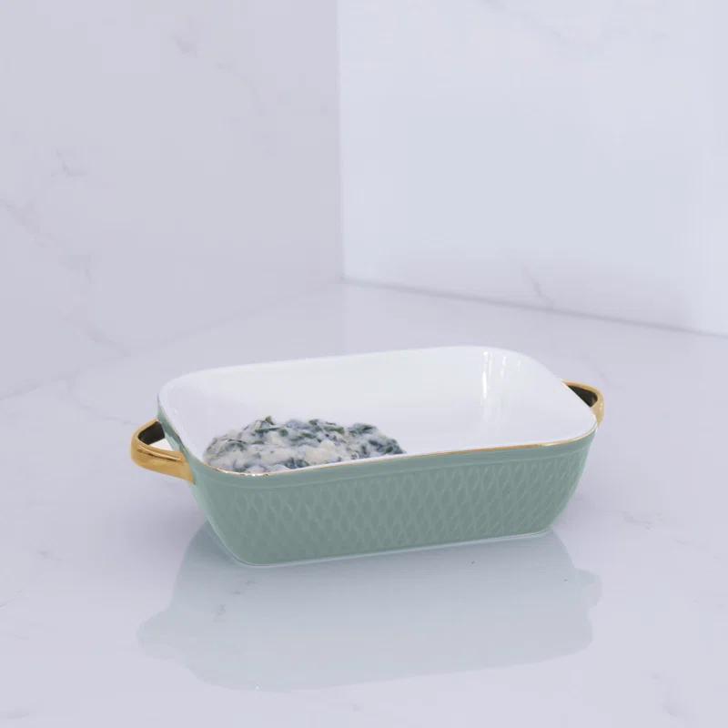 Beatriz Ball CERAMIC Small Rectangular Baker With Gold Handles