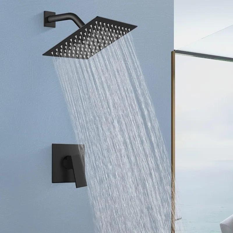 Matte Black Shower Faucet Set Bathroom Rain Shower System 8in Shower Head Combo